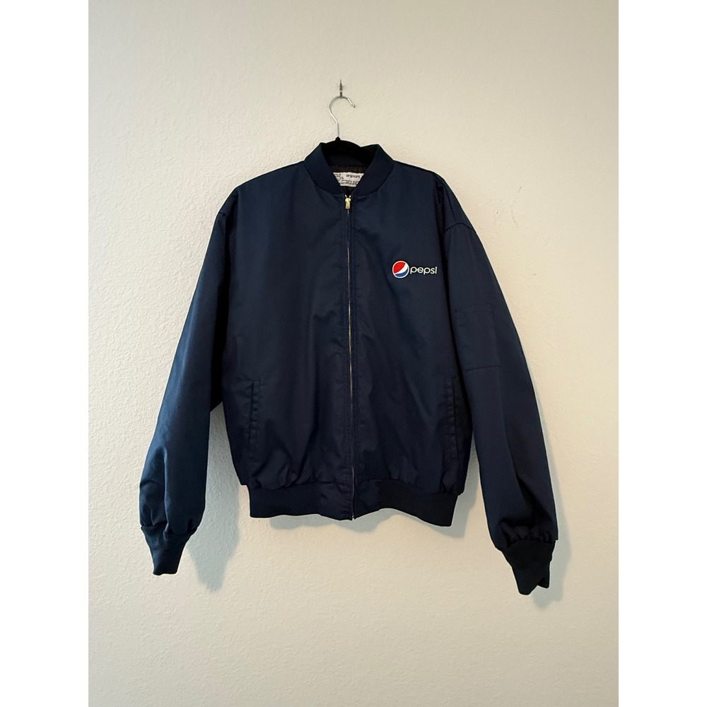 Vintage Aramark Pepsi Bomber Jacket Navy Blue Workwear Quilted Lined 1XLR
